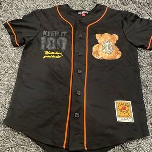 Black pike black baseball jersey style top keep it hundred bear hustle sz small
